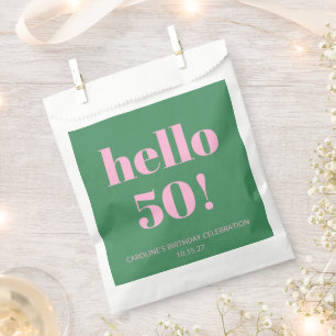 Bold Bright Modern Retro Pink Green 50th Birthday Favour Bags
