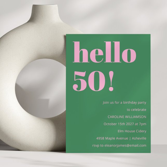 Bold Bright Modern Retro Pink Green 50th Birthday Invitation (Creator Uploaded)