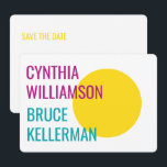Bold Bright Neon Pink Yellow Turquoise Save Date Invitation<br><div class="desc">A bold Typography Save the Date Card with neon colours: yellow,  pink and turquoise on white background with a graphic element. Colourful,  bright and bold with clean typography - this Save the Date Card Design is a statement. Fully customisable!</div>