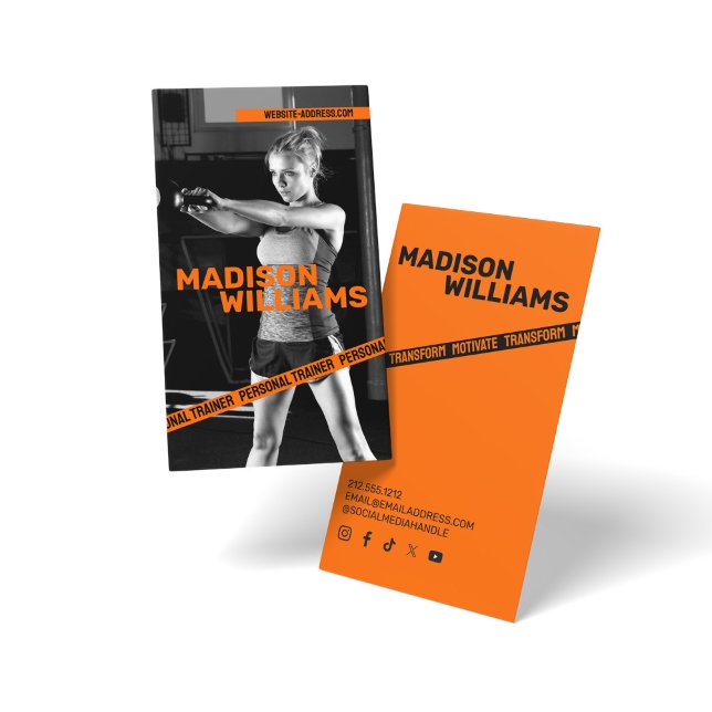 Bold Bright Orange Personal Trainer Photo Business Card (Creator Uploaded)