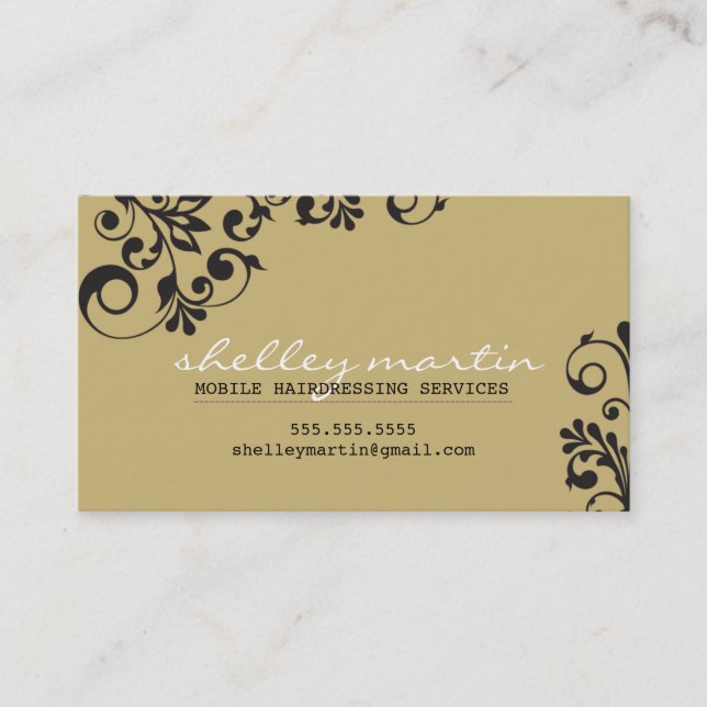 BOLD bright organic swirl pattern tan gold black Business Card (Front)