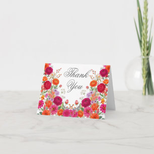 Bold Bright Pink and Orange Garden Flowers Party Thank You Card