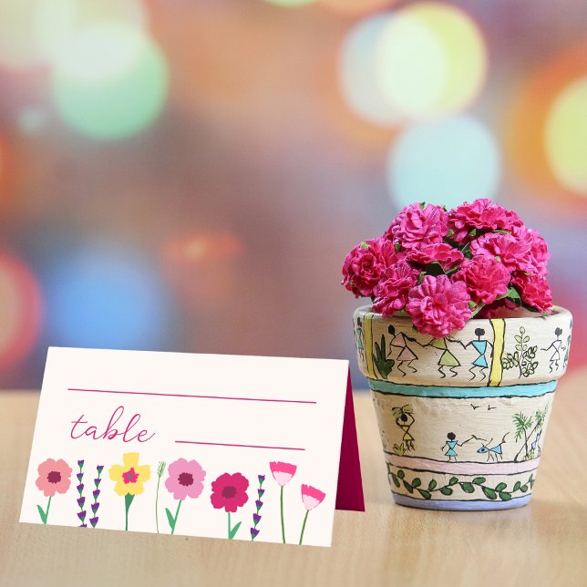 Bold & Bright Pink Colourful Spring Floral Wedding Place Card (Creator Uploaded)