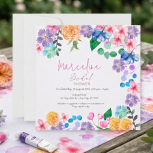 Bold bright pink floral watercolor bridaI
