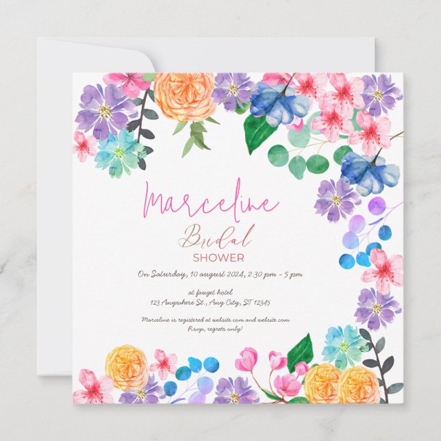 Bold bright pink floral watercolor bridaI (Front)