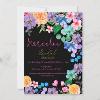 Bold bright pink floral watercolor bridaI Invitation