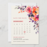 Bold Bright Pink Orange Watercolor Floral Wedding