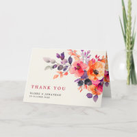 Bold Bright Pink Orange Watercolor Floral Wedding