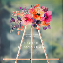 Bold Bright Pink Orange Watercolor Floral  Welcome