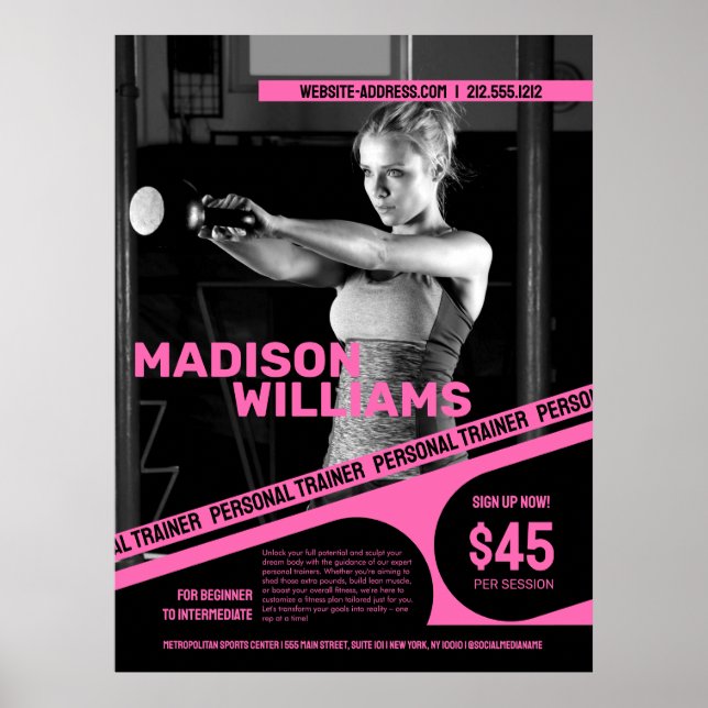 Bold Bright Pink Personal Trainer Photo Poster (Front)
