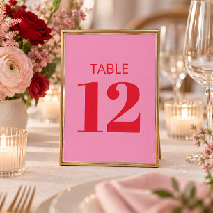 Bold Bright Pink Red Modern Table Number Sign