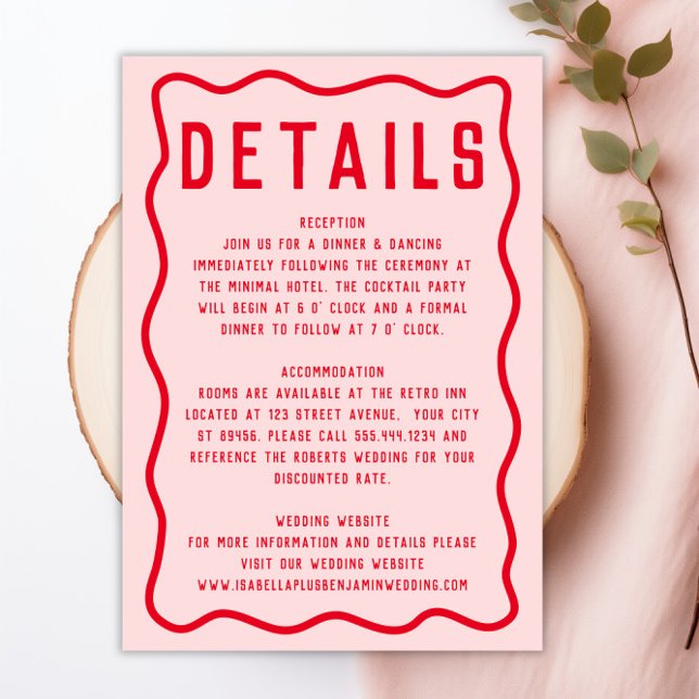 Bold Bright Pink Red Squiggle Wavy Retro Wedding Enclosure Card (Bold Bright Pink Red Squiggle Wavy Retro Wedding Enclosure Card)