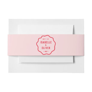 Bold Bright Pink Red Squiggle Wavy Retro Wedding Invitation Belly Band