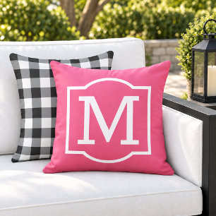 Bold Bright Pink White Bracket Monogram Cushion