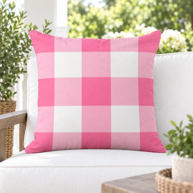 Bold Bright Pink White Large Gingham Check Cushion (Creator Uploaded)