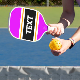 Bold Bright Pink Yellow Black White Racing Stripes Pickleball Paddle