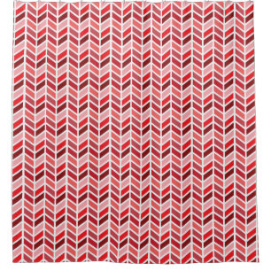 Bold Bright Red Pink Herringbone Pattern Design Shower Curtain