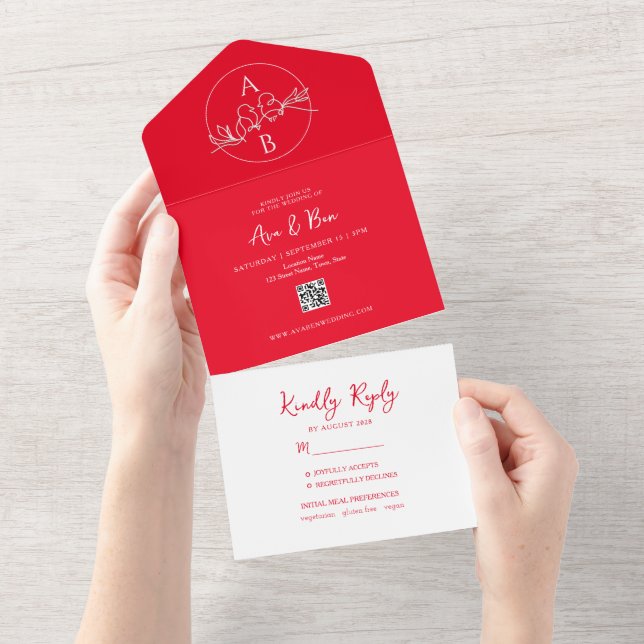 Bold Bright Red Wedding All In One Invitation (Tearaway)
