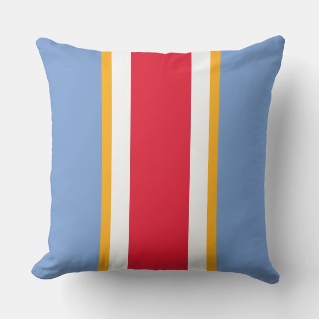 Bold Bright Red White Light Blue Racing Stripes Cushion (Front)