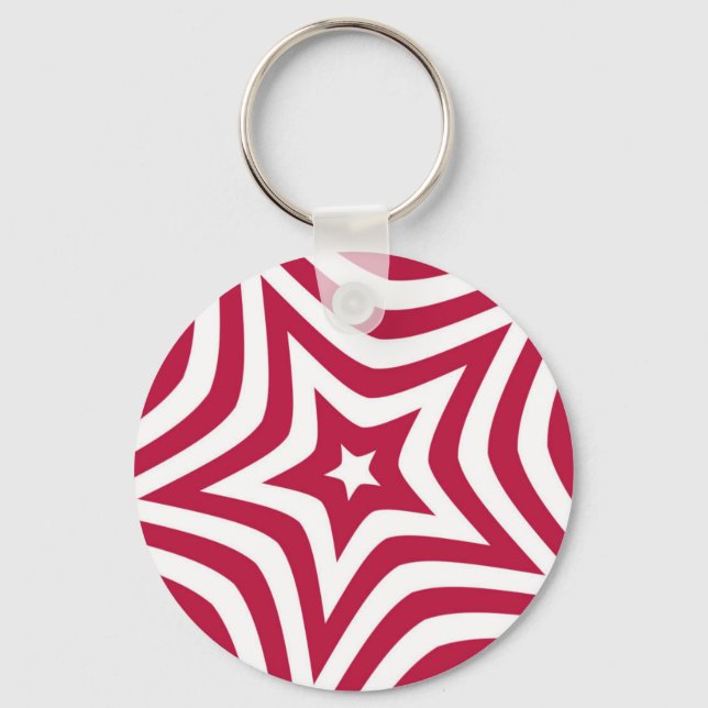 Bold & Bright Red & White Star in a Vector Pattern Key Ring (Front)