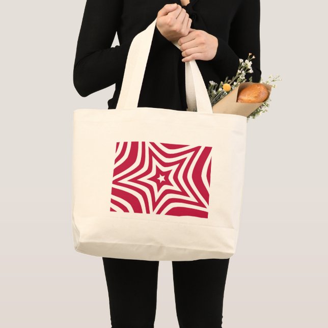Bold & Bright Red & White Star in a Vector Pattern Large Tote Bag (Front (Product))
