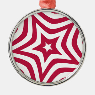 Bold & Bright Red & White Star in a Vector Pattern Metal Tree Decoration