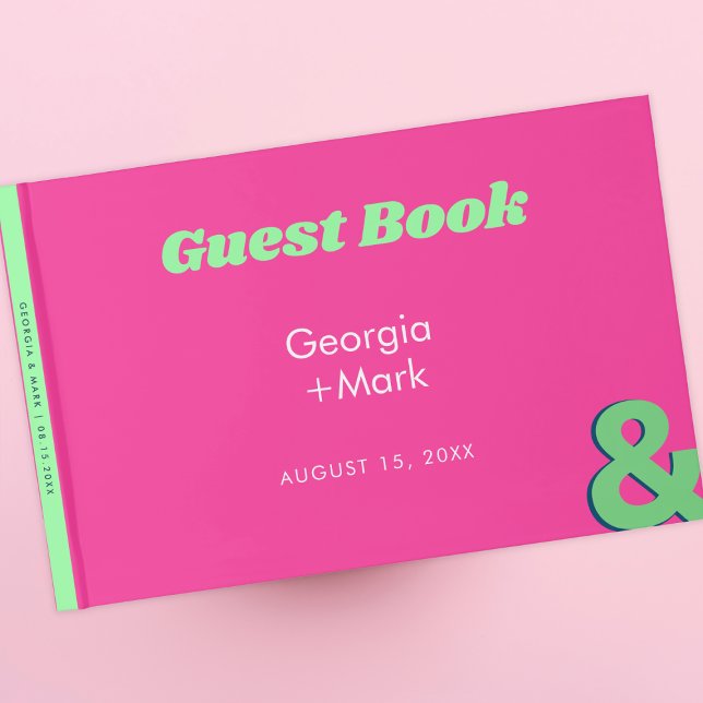 Bold & Bright Retro Ampersand Pink Fuchsia Wedding Guest Book (Creator Uploaded)