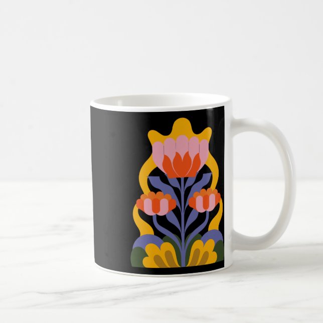 Bold Bright Retro Floral Illustration Sticker  Coffee Mug (Right)