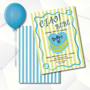 Bold Bright Stripes Hand drawn Birthday Cake Invitation