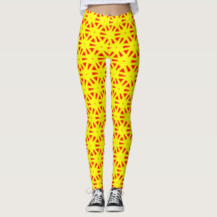 Bold Bright Vivid Red and Yellow Suns Pattern Leggings