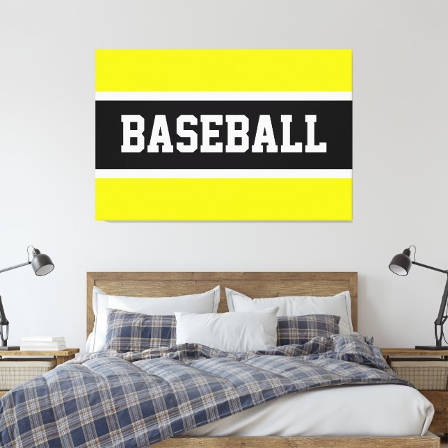 Bold Bright Yellow Black White BASEBALL Stripes Canvas Print (Insitu(Bedroom))