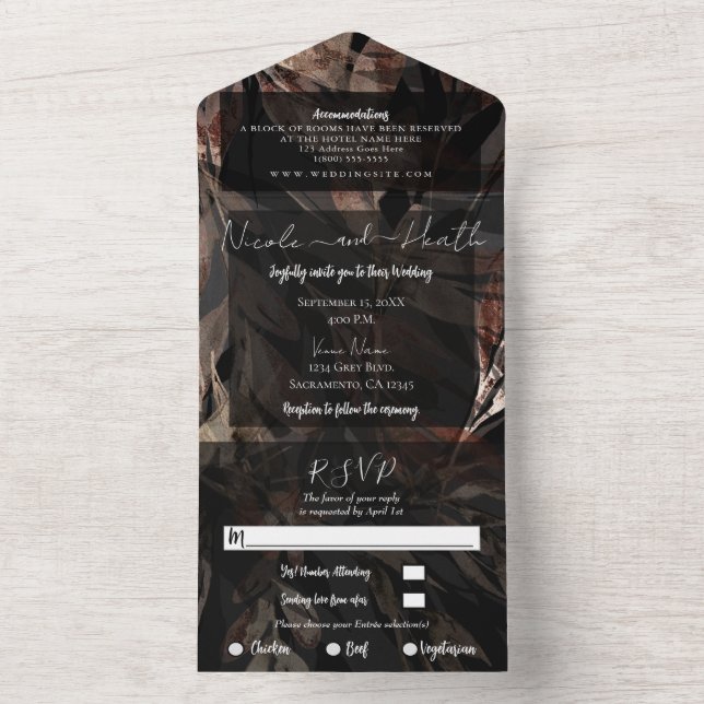 Bold Bronzy Floral Botanical Chic Wedding Photo  All In One Invitation (Inside)