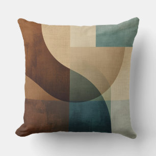 Bold Brown Beige Blue Green Abstract Colorblock Cushion