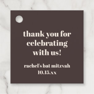 Bold Brown Cream Custom Cute Bat Mitzvah Thank You Favour Tags