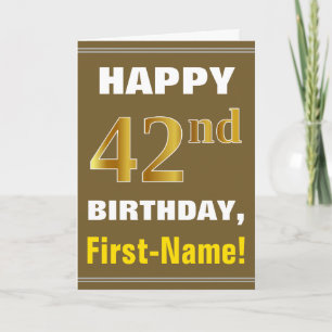 Bold, Brown, Faux Gold 42nd Birthday w/ Name Card