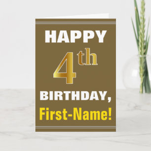 Bold, Brown, Faux Gold 4th Birthday w/ Name Card