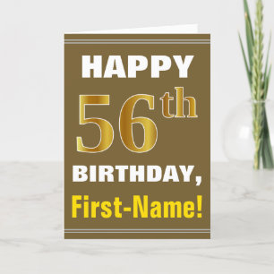 Bold, Brown, Faux Gold 56th Birthday w/ Name Card