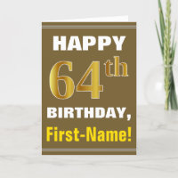 Bold, Brown, Faux Gold 64th Birthday w/ Name Card