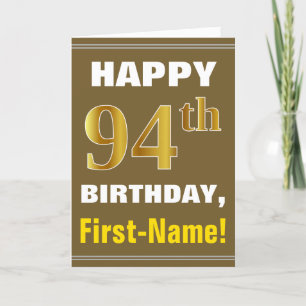 Bold, Brown, Faux Gold 94th Birthday w/ Name Card