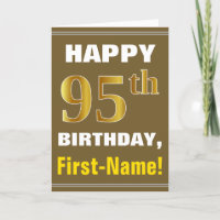 Bold, Brown, Faux Gold 95th Birthday w/ Name Card