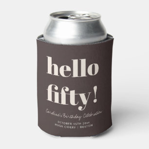 Bold Brown Modern 50th Birthday Custom Party Favor Can Cooler