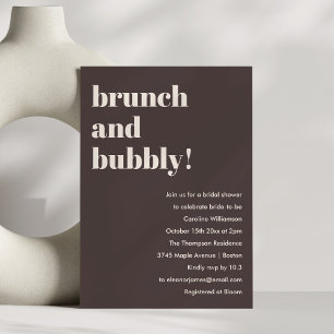 Bold Brown Modern Brunch Bubbly Bridal Shower Invitation