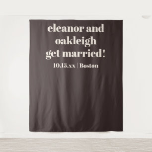 Bold Brown Modern Wedding Custom Photo Backdrop Tapestry
