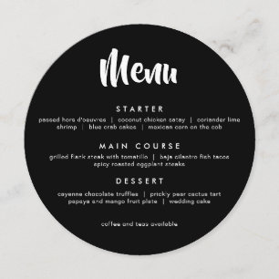 Bold Brush Lettered Round Menu in black white