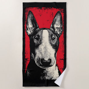 Bold Bull Terrier Portrait Red Background Beach Towel