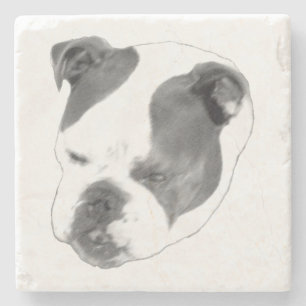 Bold bulldog portrait in high contrast stone coaster