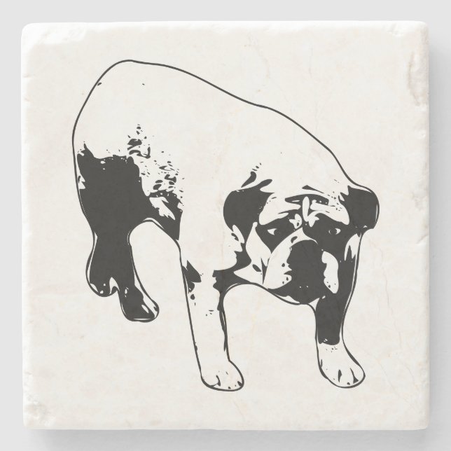 Bold Bulldog Portrait Minimal Black and White Art Stone Coaster (Front)