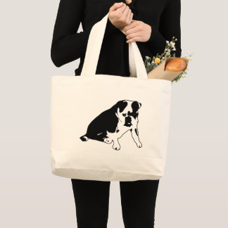 Bold Bulldog Silhouette Black and White Design Large Tote Bag