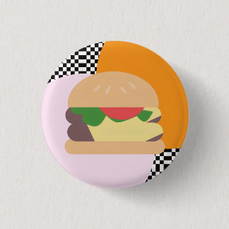 Bold Burger Checkered Pink Orange Black 3 Cm Round Badge