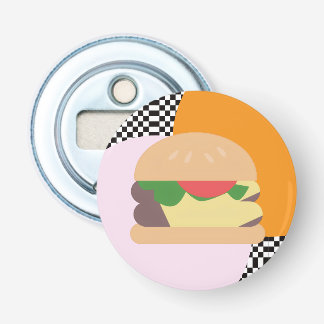 Bold Burger Checkered Pink Orange Black Bottle Opener